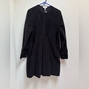 COS Black Corduroy Pleated Long Sleeve Cotton Mini Dress Size 8